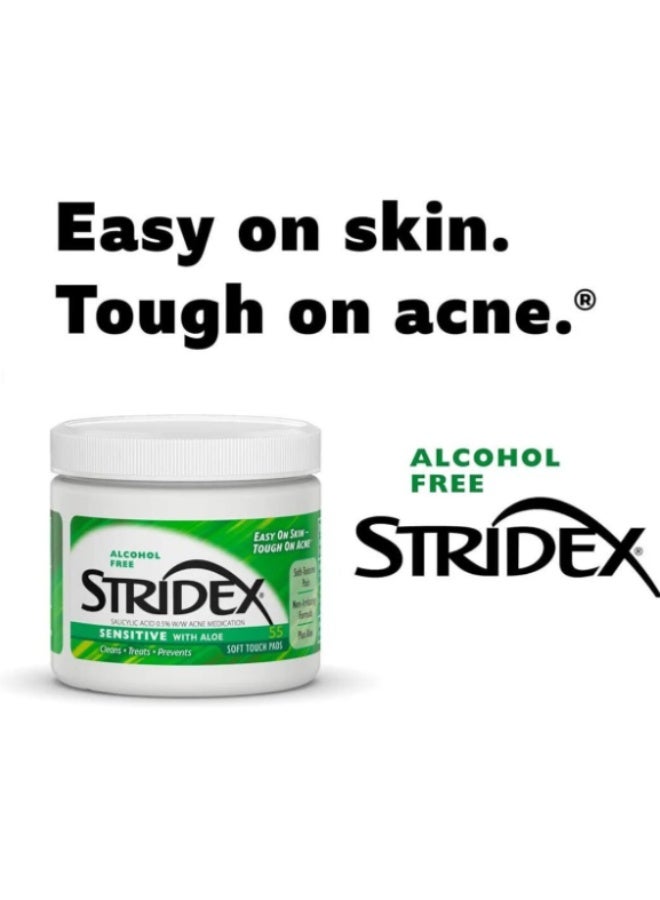 سترايدكس مناديل ستريدكس الناعمة للبشرة الحساسة مع الألوفيرا، 55 منديل - علاج لطيف لحب الشباب وتنظيف المسام - Image 5