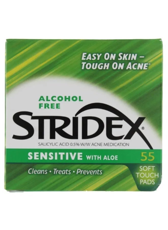 سترايدكس مناديل ستريدكس الناعمة للبشرة الحساسة مع الألوفيرا، 55 منديل - علاج لطيف لحب الشباب وتنظيف المسام - Image 3