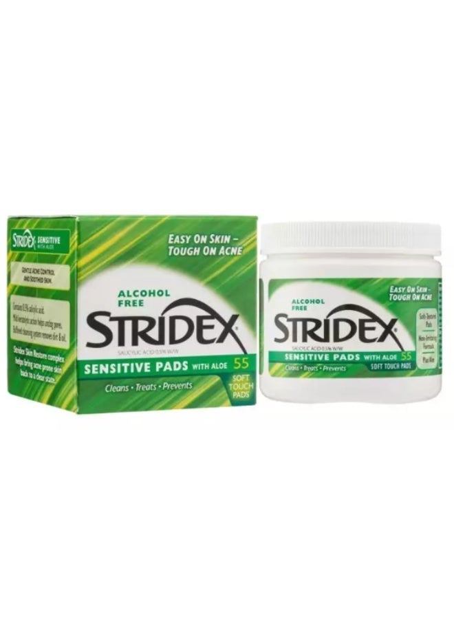 سترايدكس مناديل ستريدكس الناعمة للبشرة الحساسة مع الألوفيرا، 55 منديل - علاج لطيف لحب الشباب وتنظيف المسام - Image 1