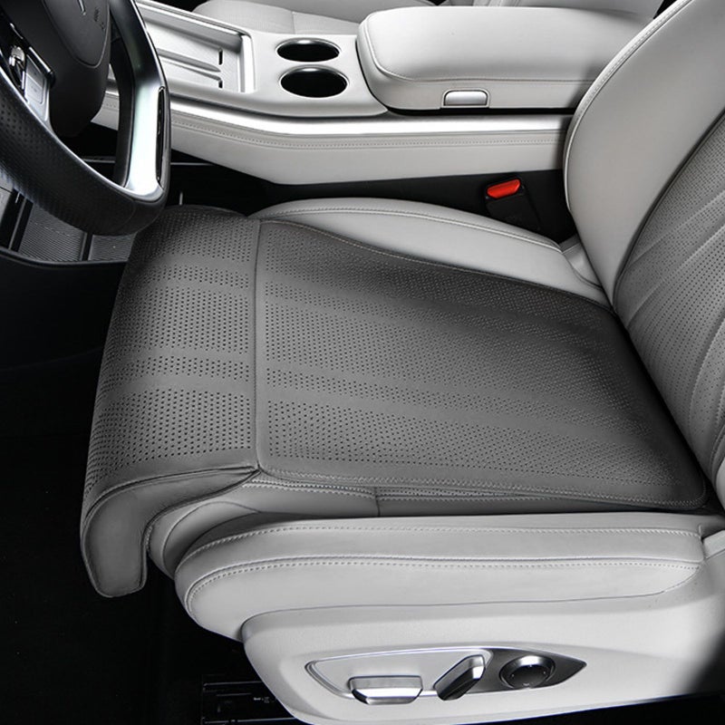 Grey Car Seat Cushion with Leg Support Ergonomic 3D Design Front Rear Use - Image 2