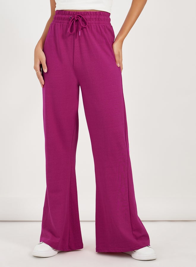 Styli Solid Drawstring Waist Flared Joggers  - Image 2