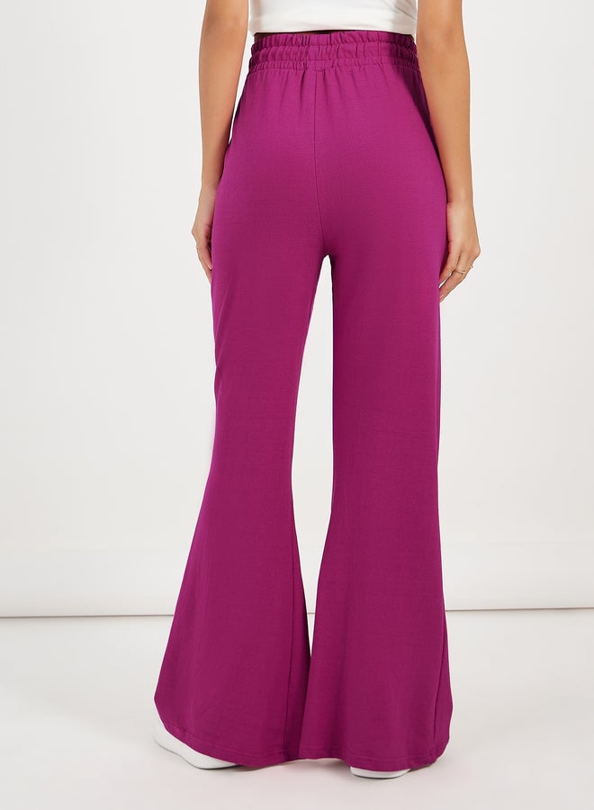 Styli Solid Drawstring Waist Flared Joggers  - Image 4