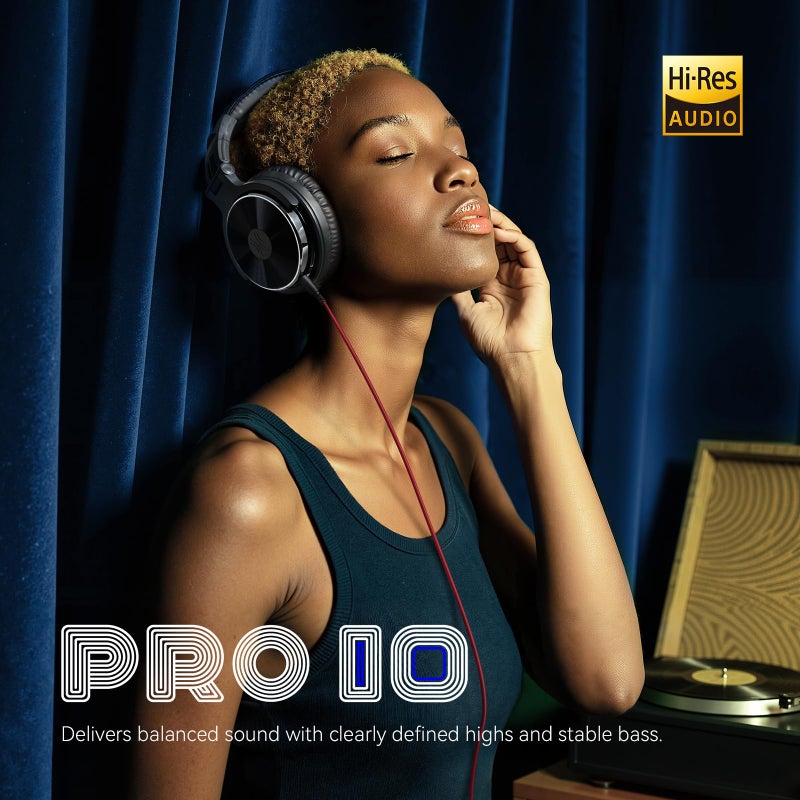 OneOdio سماعات أذن سلكية من OneOdio مع ميكروفون عالي الدقة لمراقبة الاستوديو ومزج الصوت DJ مع محركات 50 مم وموصل 1/4 إلى 3.5 مم لتسجيل الكمبيوتر والبودكاست ولوحة المفاتيح والجيتار واللابتوب - أسود - Image 2