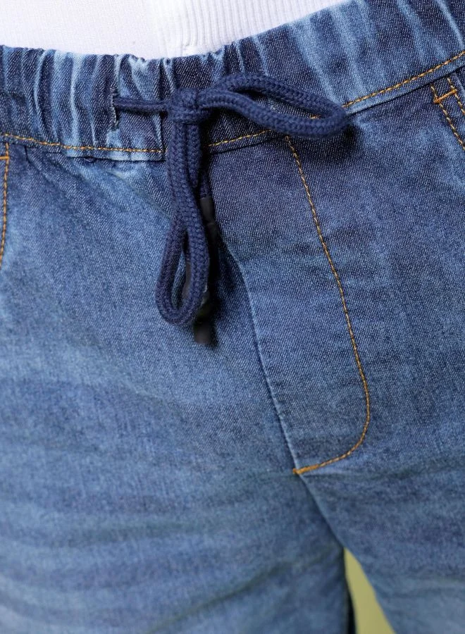 The Indian Garage Co Men Regular Fit Solid Mid-Rise Stretchable Denim Cargo Joggers