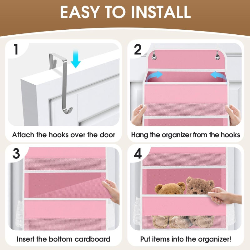SpaceHacks 1 Pack Over The Door Organizer Hanging Storage Organizers with Clear Window 40lb Large Capacity Room Organizer for Pantry Laundry Bathroom Nursery Closet(Pink) - Image 3
