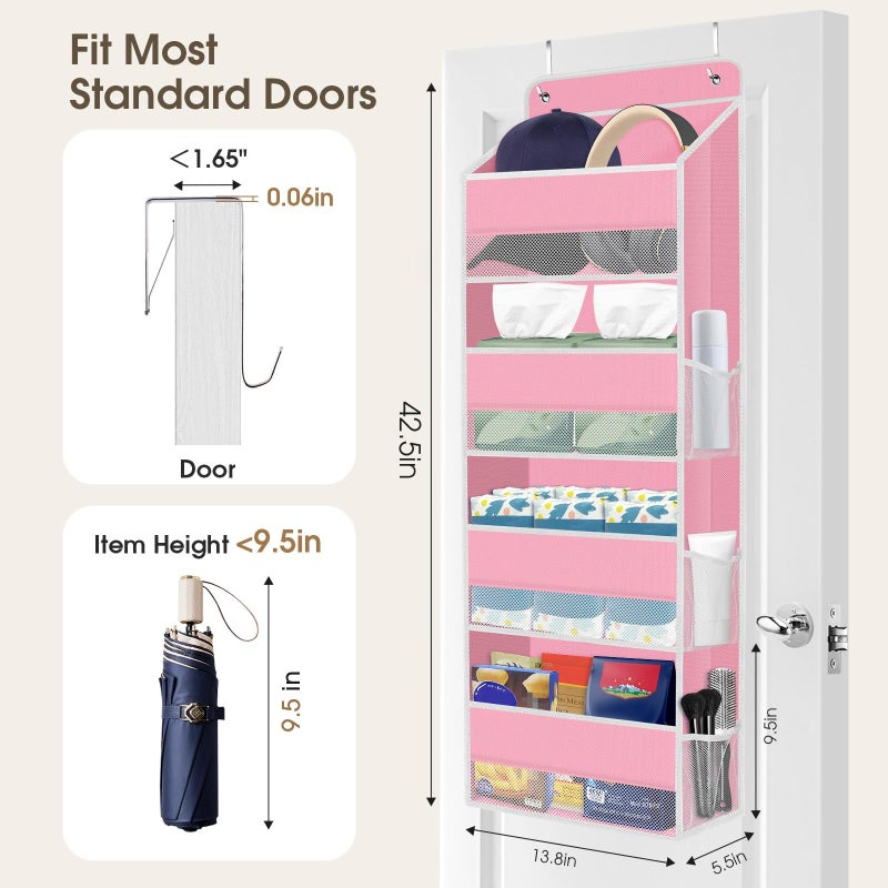 SpaceHacks 1 Pack Over The Door Organizer Hanging Storage Organizers with Clear Window 40lb Large Capacity Room Organizer for Pantry Laundry Bathroom Nursery Closet(Pink) - Image 2