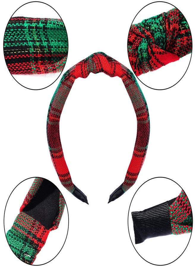 SUMERSHA 6pcs Christmas Knotted Headbands Buffalo Plaid Headband Wide Top Knot Hair Bands Non-slip Turban Head Bands Fashion Women Girls Hair Accessories for Birthdays Christmas Parties - Image 3