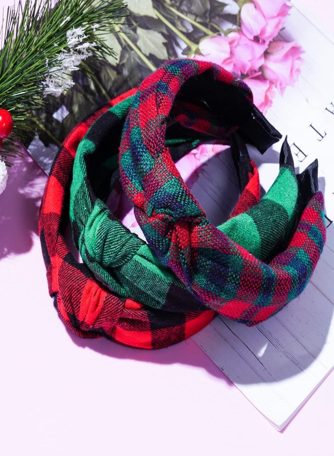 SUMERSHA 6pcs Christmas Knotted Headbands Buffalo Plaid Headband Wide Top Knot Hair Bands Non-slip Turban Head Bands Fashion Women Girls Hair Accessories for Birthdays Christmas Parties - Image 4