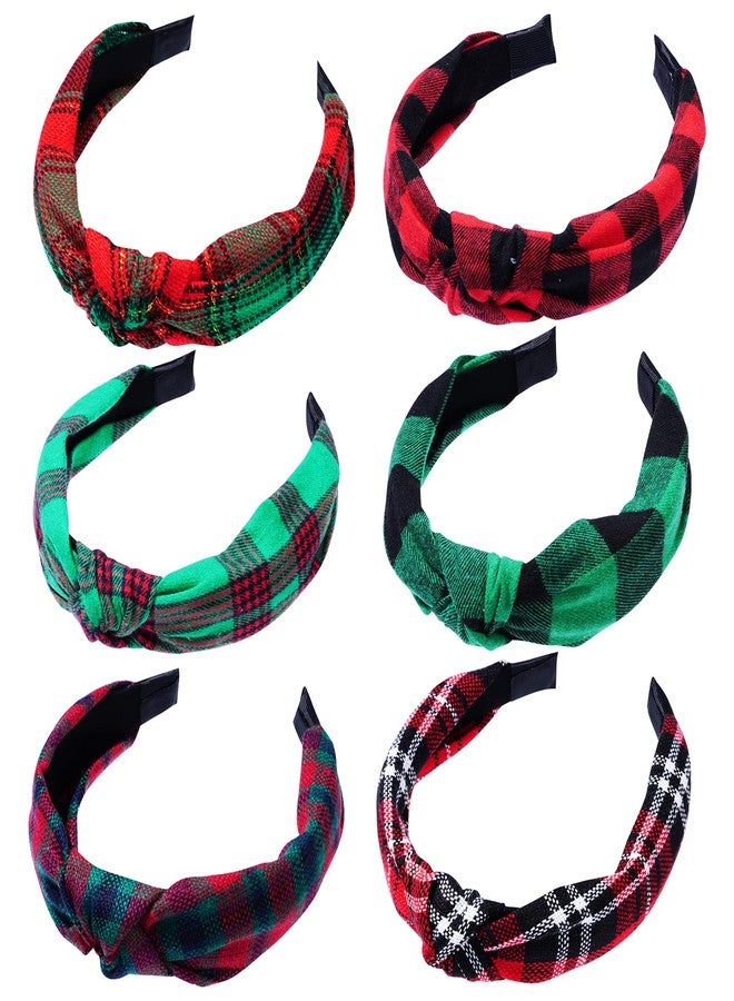 SUMERSHA 6pcs Christmas Knotted Headbands Buffalo Plaid Headband Wide Top Knot Hair Bands Non-slip Turban Head Bands Fashion Women Girls Hair Accessories for Birthdays Christmas Parties - Image 1