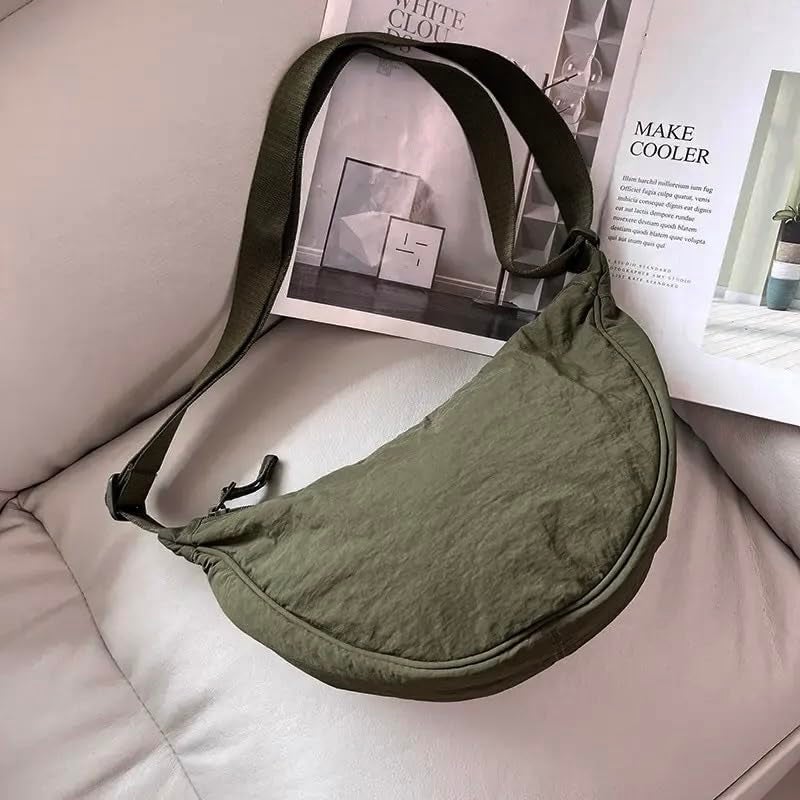 GLOSSY Crescent Bag Half-Moon Shaped Crossbody Shoulder Bag with Adjustable Strap for Women Men School Sport Travel (Green) - Image 5