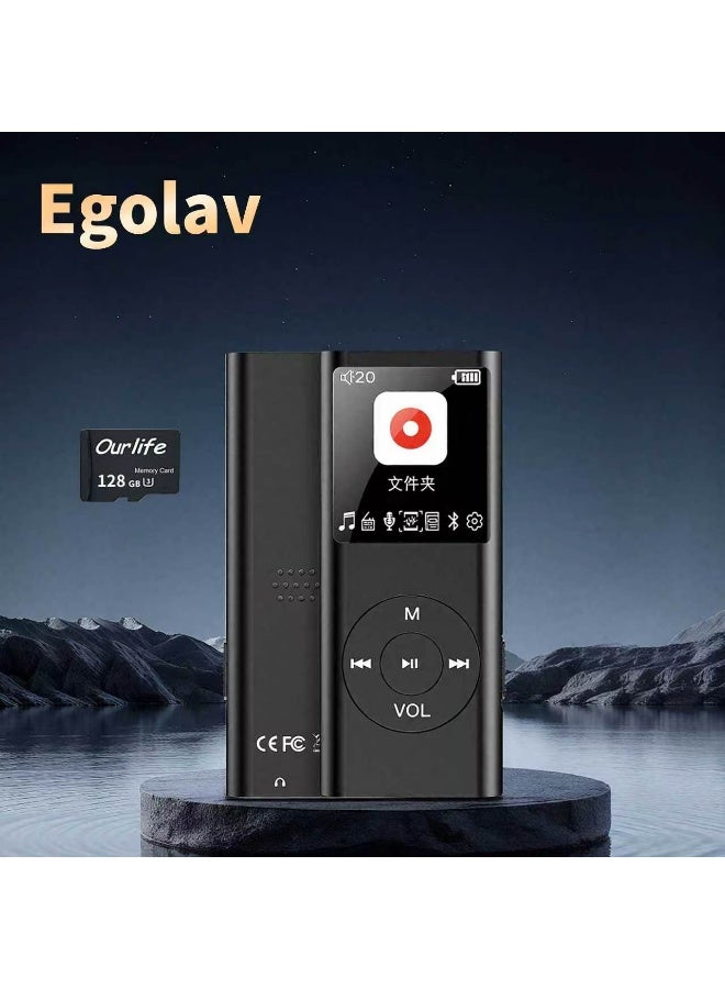 Egolav Multi-functional 128G Bluetooth MP3 player, student walkman, lossless music, classroom recording, e-book and FM radio recording functions, is a multifunctional portable music player. The perfect choice for friends and classmates as gifts (black) - Image 1