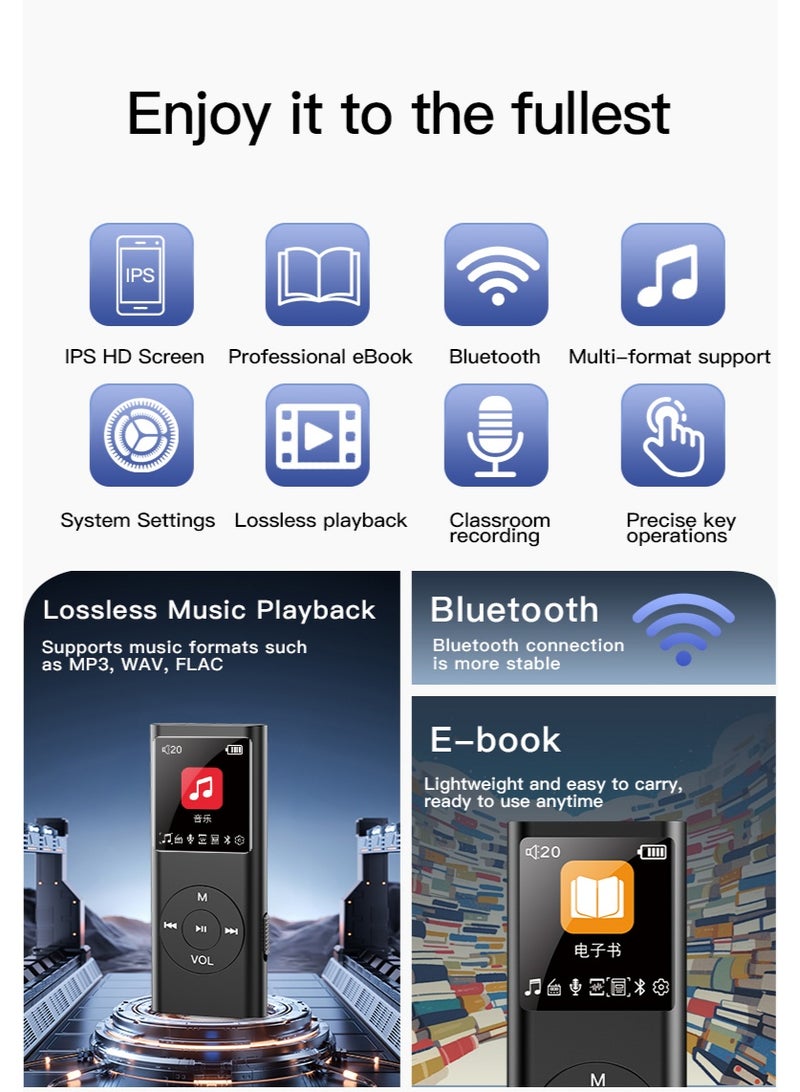 Egolav Multi-functional 128G Bluetooth MP3 player, student walkman, lossless music, classroom recording, e-book and FM radio recording functions, is a multifunctional portable music player. The perfect choice for friends and classmates as gifts (black) - Image 3