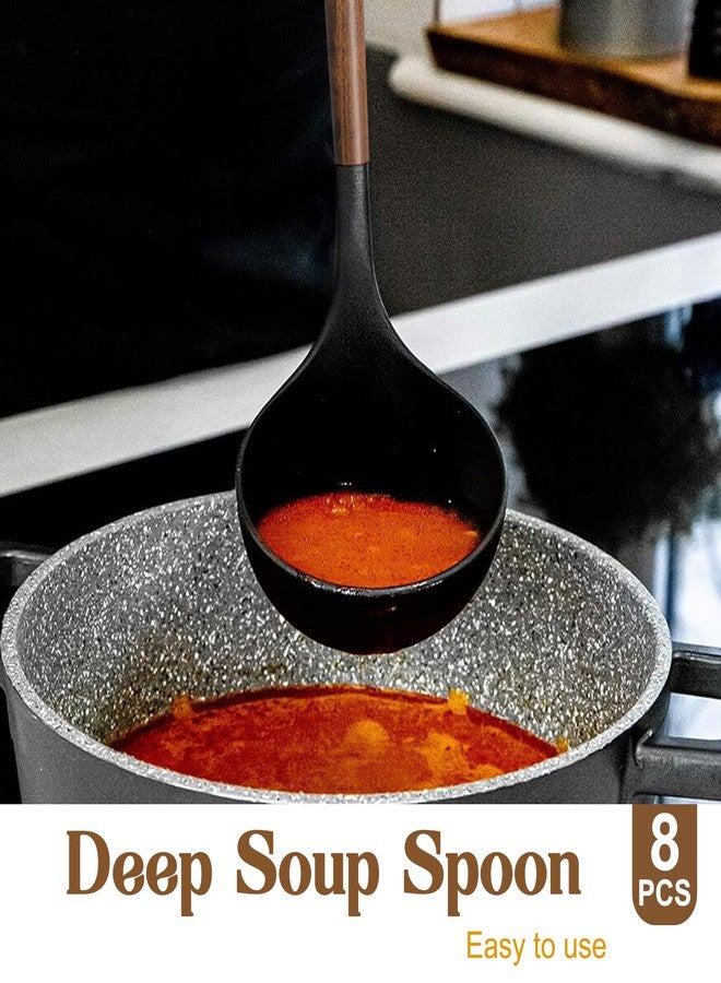 Umite Chef Silicone Cooking Utensil Set, Umite Chef 8-Piece Kitchen Utensils Set with Natural Acacia Wooden Handles,Food-Grade-Silicone Kitchen Gadgets Spatulas Set for Nonstick Cookware- Black - Image 4