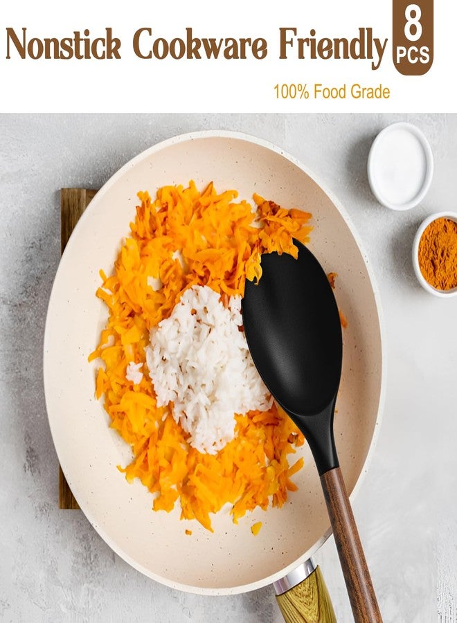 Umite Chef Silicone Cooking Utensil Set, Umite Chef 8-Piece Kitchen Utensils Set with Natural Acacia Wooden Handles,Food-Grade-Silicone Kitchen Gadgets Spatulas Set for Nonstick Cookware- Black - Image 3