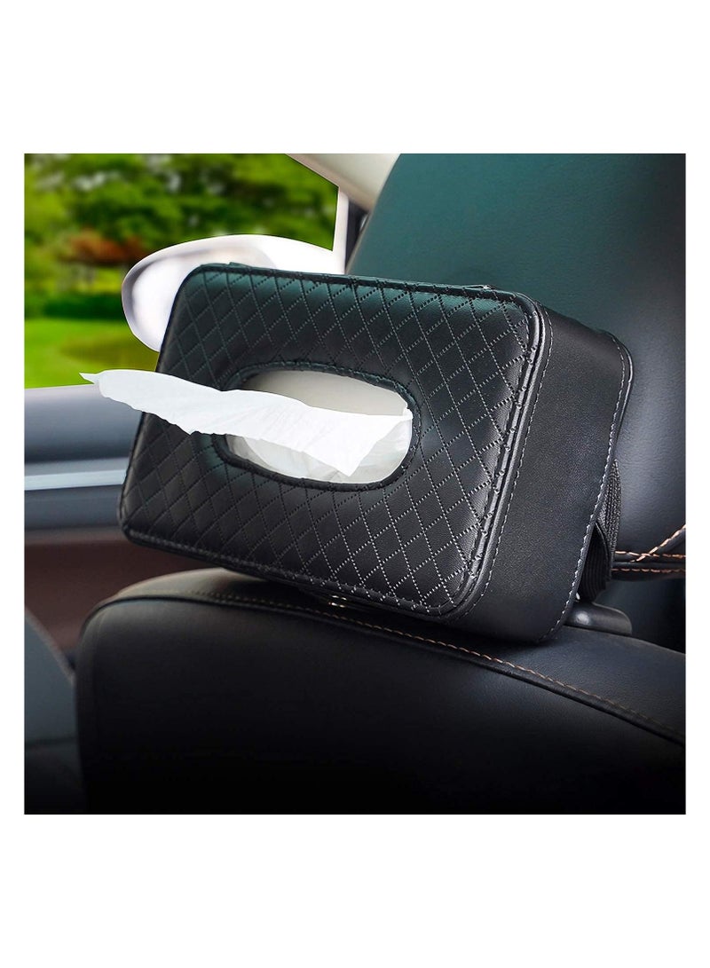 Car Tissue Holder - Mask Holder For Car - PU Leather Backseat Car Kleenex Holder,Wipes Dispenser For Car Visor,Car Tissue Holder Napkin Box - Image 1