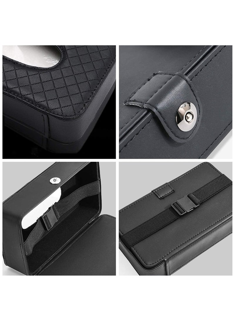 Car Tissue Holder - Mask Holder For Car - PU Leather Backseat Car Kleenex Holder,Wipes Dispenser For Car Visor,Car Tissue Holder Napkin Box - Image 3