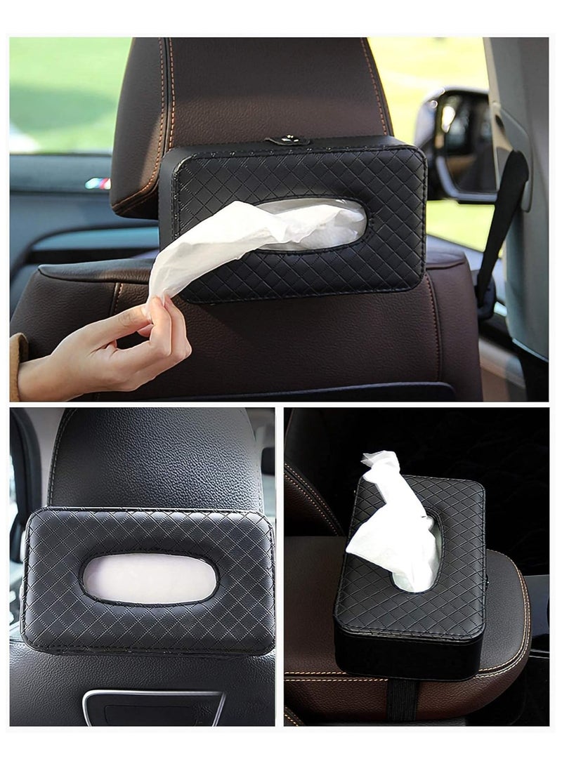 Car Tissue Holder - Mask Holder For Car - PU Leather Backseat Car Kleenex Holder,Wipes Dispenser For Car Visor,Car Tissue Holder Napkin Box - Image 4