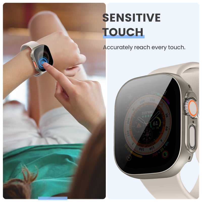 Tensea [3PCS for Apple Watch Screen Protector Case Ultra 3 / Ultra 2 / Ultra 49mm Accessories, iWatch Protective Face Cover for Women Men, Tempered Glass Film Hard Bumper for iPhone Watch 49 mm - Image 5