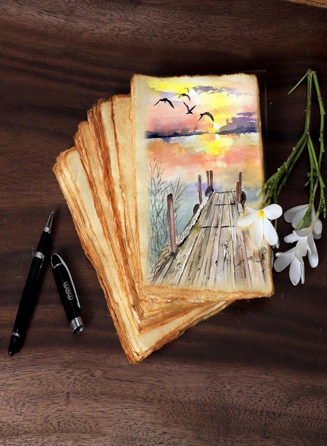 Craftezo Vintage Handmade Paper Bundle, Deckle Edge, Handmade Cotton Paper, Acid-Free, For Writing, Calligraphy, Watercolour Art (A5) - Image 4