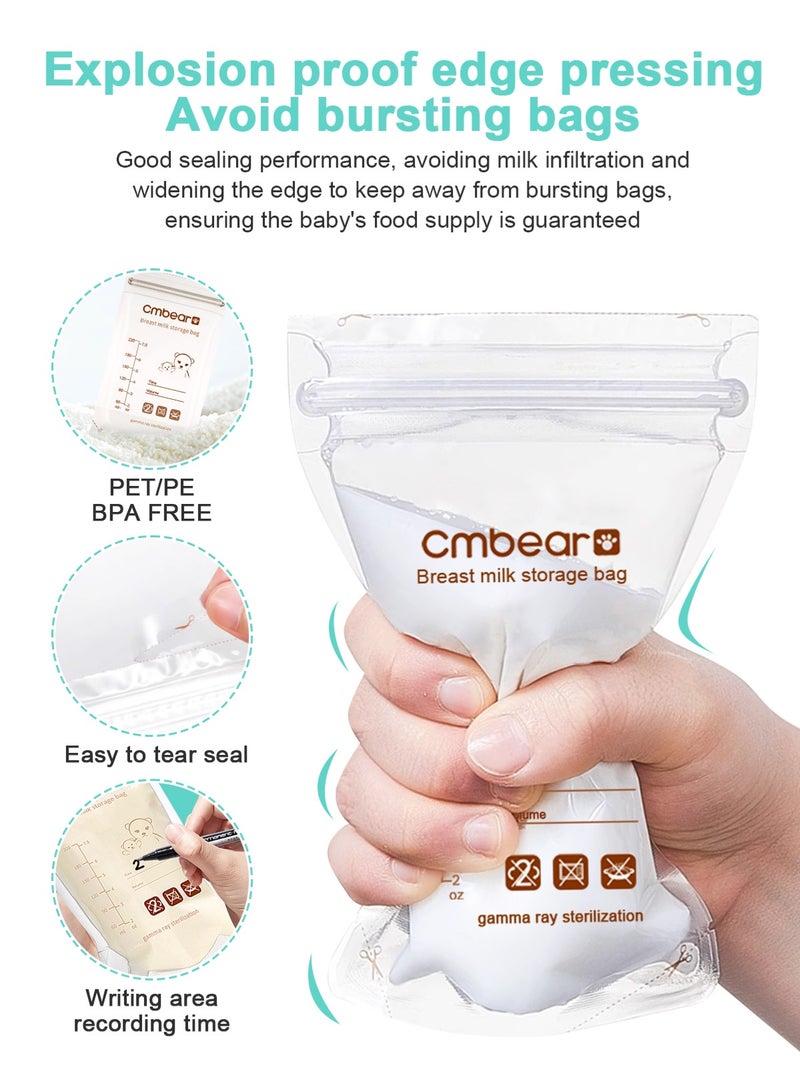 Cmbear 100 Pcs Set Breast Milk Storage Bags 8 Oz 220 ml Self Standing Leak Proof Breastmilk Storage Bag - Image 5