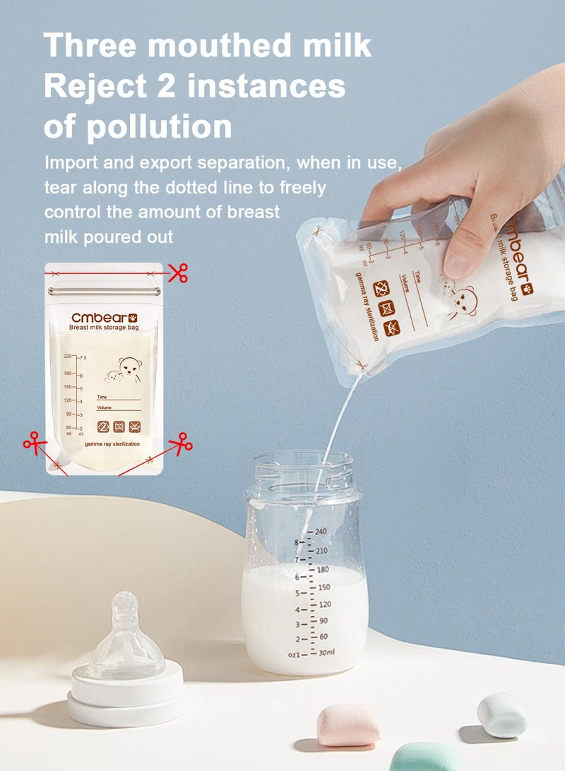 Cmbear 100 Pcs Set Breast Milk Storage Bags 8 Oz 220 ml Self Standing Leak Proof Breastmilk Storage Bag - Image 3