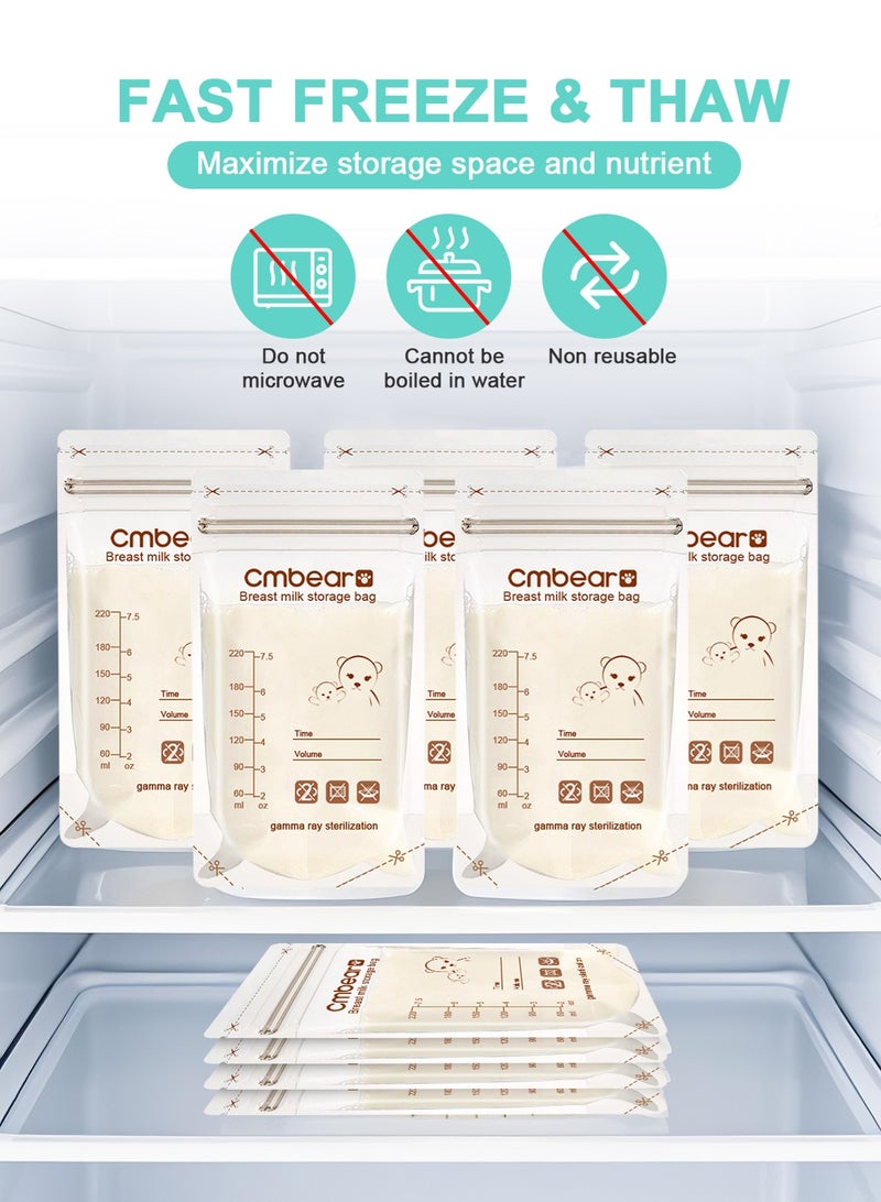 Cmbear 100 Pcs Set Breast Milk Storage Bags 8 Oz 220 ml Self Standing Leak Proof Breastmilk Storage Bag - Image 2