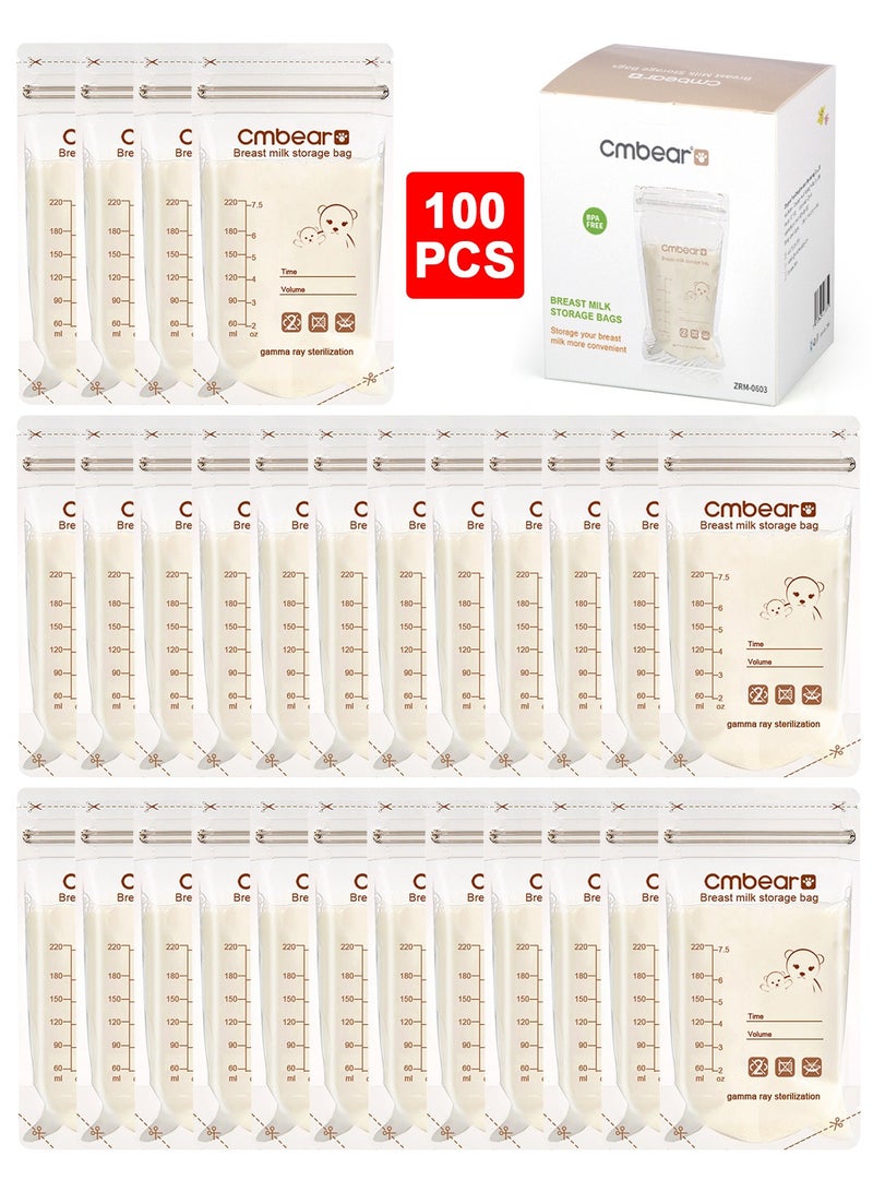 Cmbear 100 Pcs Set Breast Milk Storage Bags 8 Oz 220 ml Self Standing Leak Proof Breastmilk Storage Bag - Image 1