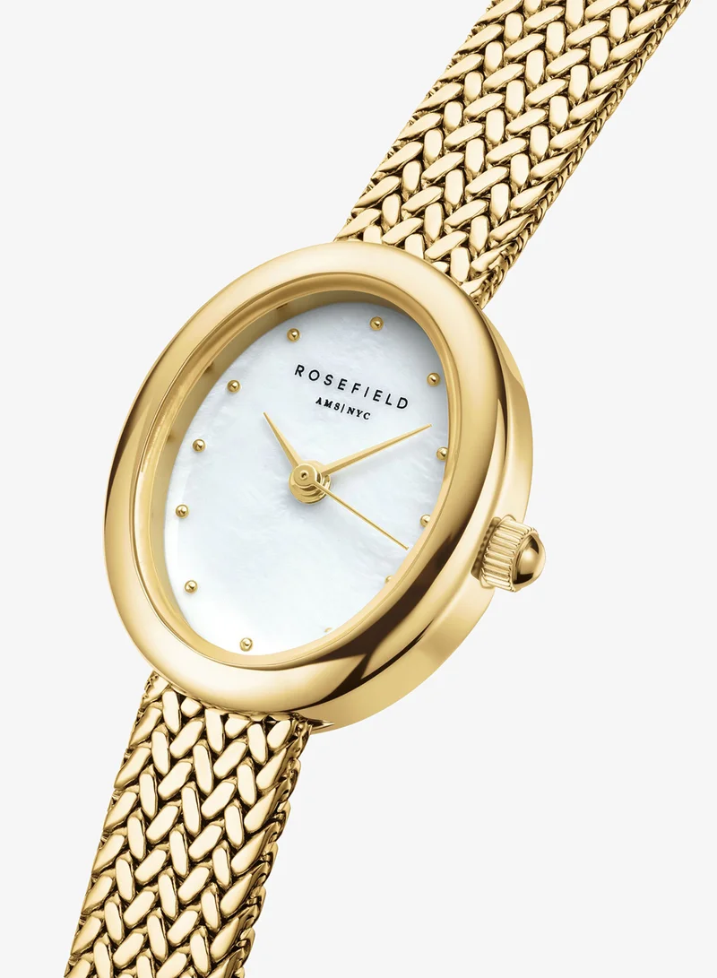 Rosefield Mini Oval White Dial Gold Woven Mesh Strap - MWGMG-M02