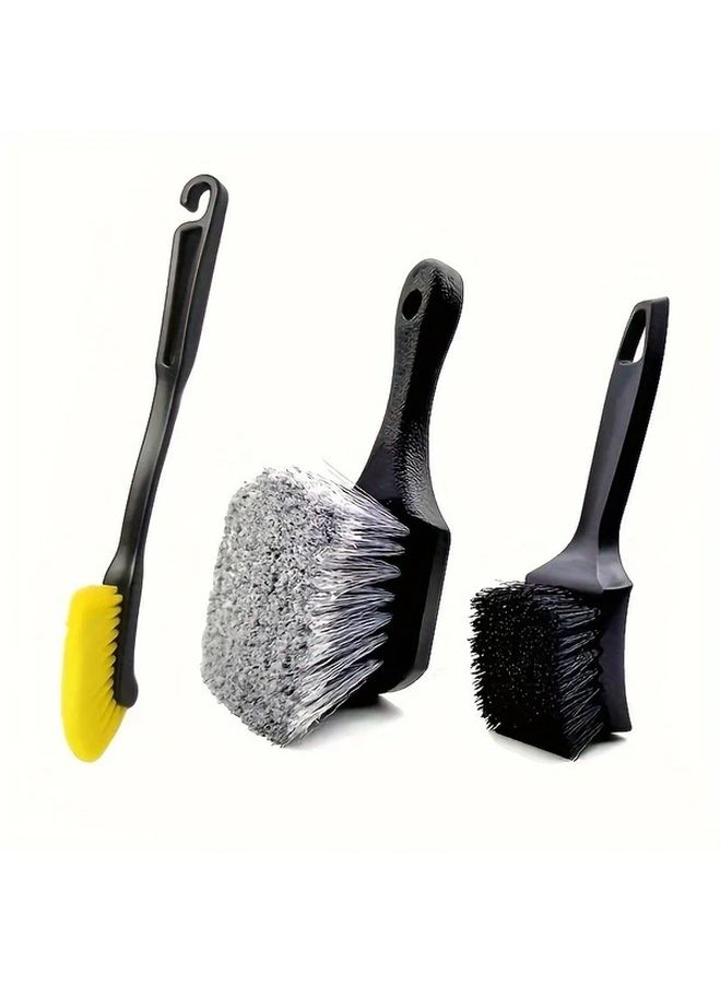 Three Piece Tire Brush Set With Ergonomic Handle For Wheel Rim Interior Cleaning - Image 1