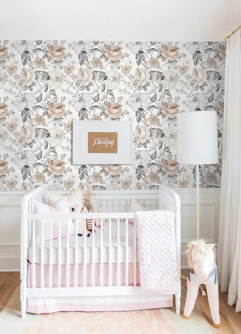 Hopepak 15.5''x787'' Floral Peel and Stick Wallpaper Modern Contact Paper Vinyl Self Adhesive Removable Wall Paper for Bedroom Nursery Living Room Mural Decorative - Image 2