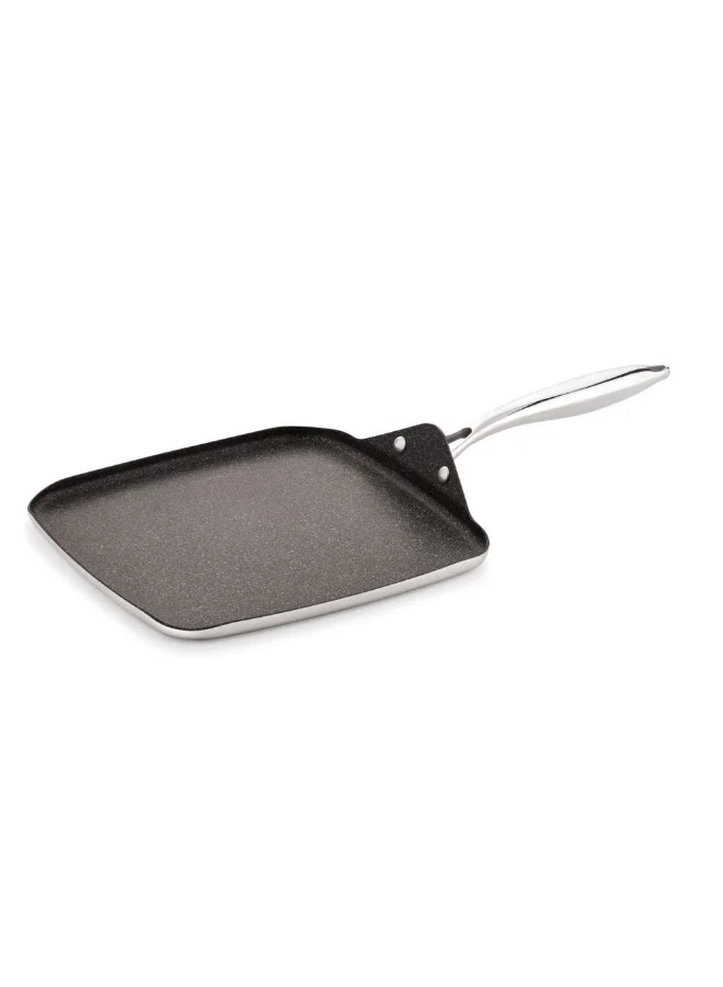 DANUBE HOME Chef's Delight Tri-Ply Stainless Steel Square Multi Tawa - 27CM with Quantanium Non-Stick Coating, Durable & Versatile Cookware for All Your Kitchen Needs - Silver