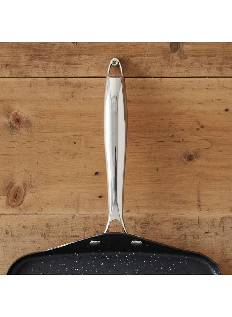 دانوب هوم Chef's Delight Tri-Ply Stainless Steel Square Multi Tawa - 27CM with Quantanium Non-Stick Coating, Durable & Versatile Cookware for All Your Kitchen Needs - Silver