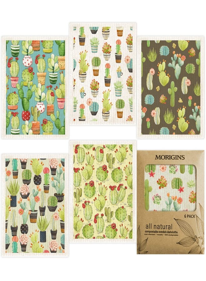 Morigins Cactus Swedish Dish Cloths 6 Pack Reusable Compostable Kitchen Cloth,Cellulose Sponge Dish Cloths Dish Towel Set - Image 1