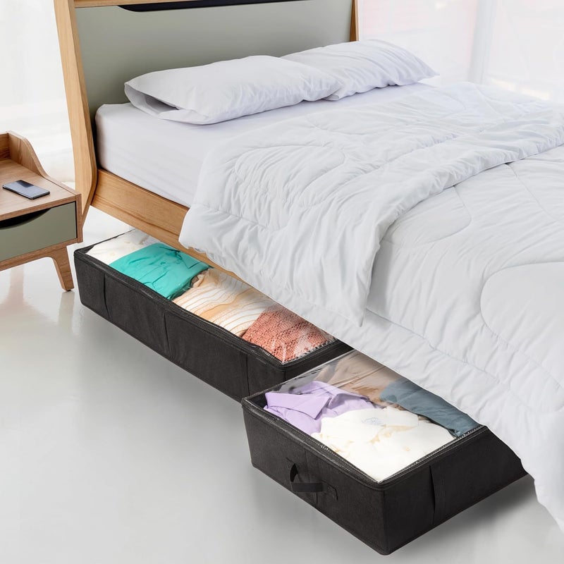 RENVA Underbed Cloth Storage Organizer with Zipper Lock Handles Wardrobe Organizer for Cloth Quilt Blanket Toy Saree Storage Bag Black 1 PCS - Image 5