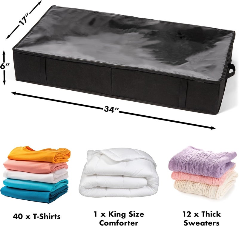 RENVA Underbed Cloth Storage Organizer with Zipper Lock Handles Wardrobe Organizer for Cloth Quilt Blanket Toy Saree Storage Bag Black 1 PCS - Image 4