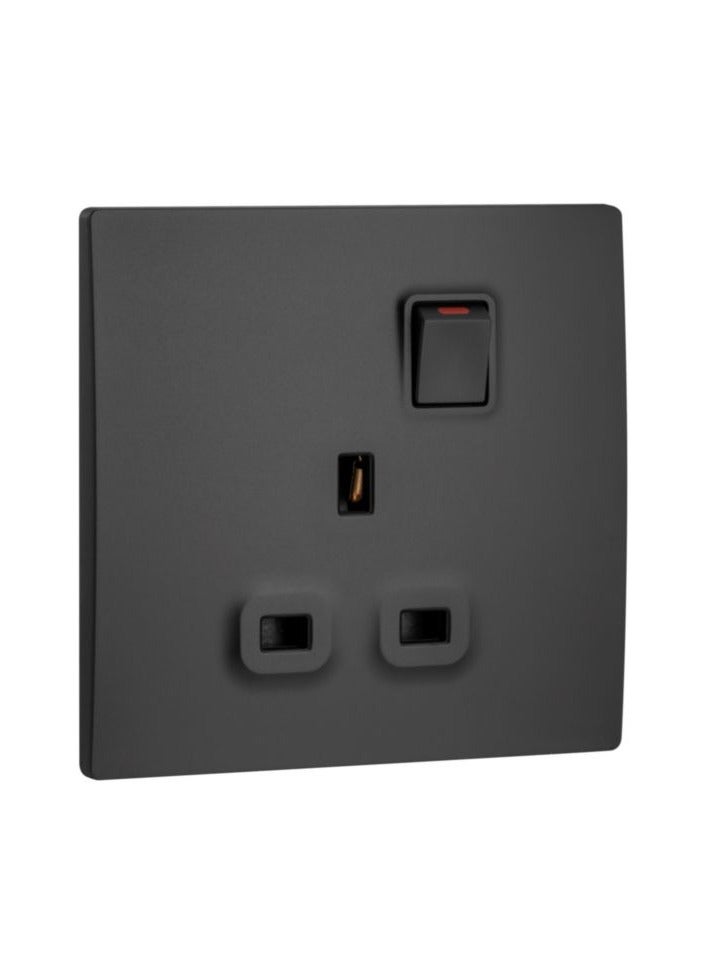 Legrand Mallia Senses - 1 Gang BS Switched Socket Outlet Single Pole -13A - Matt Black – 281111 MB - Image 1