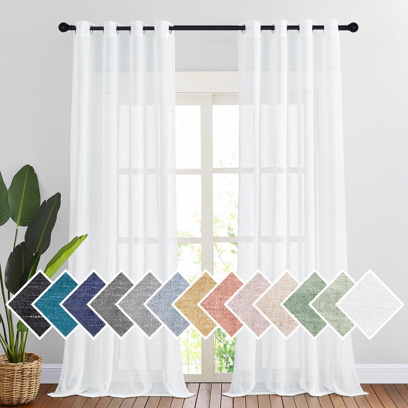 PONY DANCE Net Curtains  White Linen Effect Window Curtains  Light Effect Filter with Eyelets  Semi Sheer for Home Bedroom Living Room  L 140 x H 245 cm  2 Panels