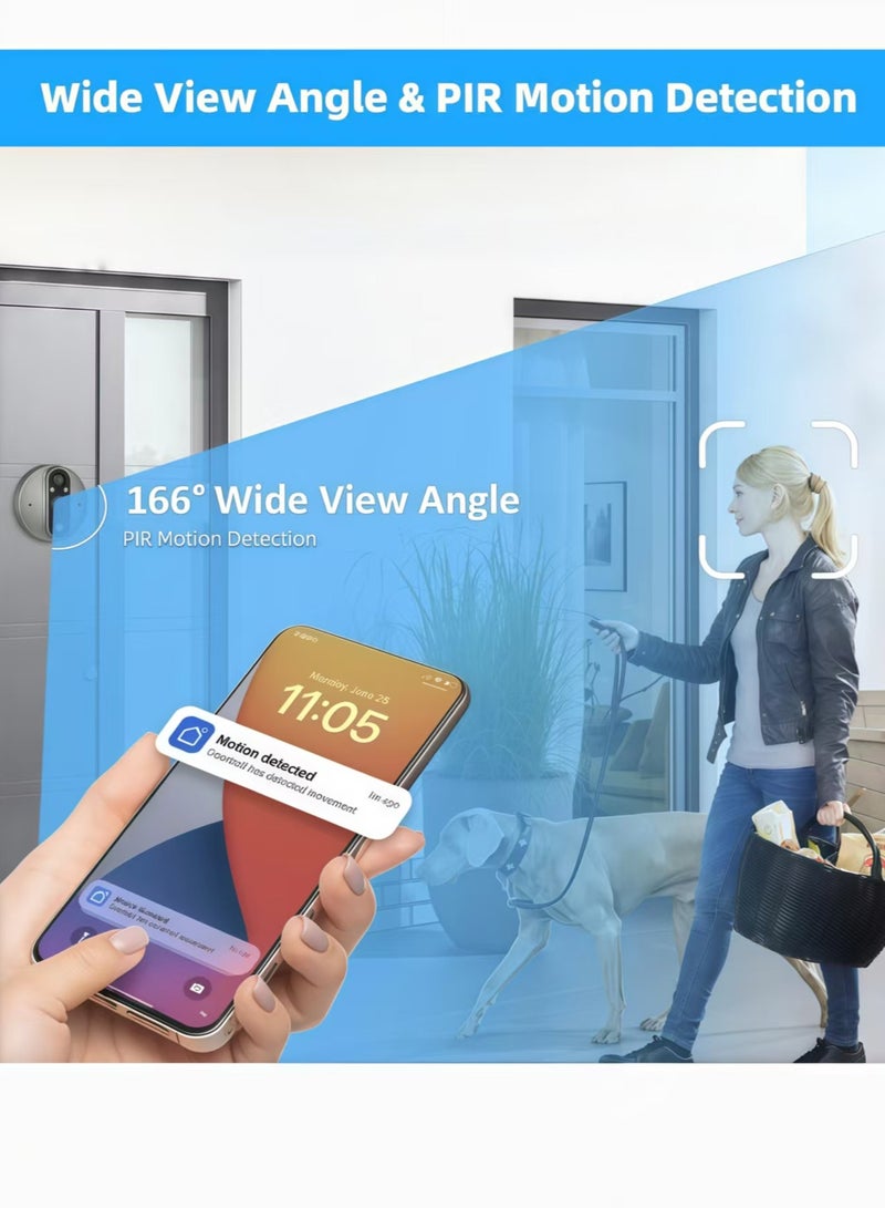 Door Viewer Camera D300, 3MP Wire-Free Doorbellwith 4.3" LCD Display,with 64GB Memory Card，5000mAh Rechargeable Battery, 166° Wide View, Motion Detection Alerts, Night Vision - Image 3