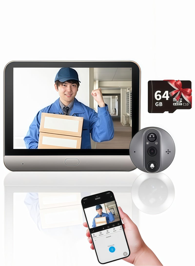 Door Viewer Camera D300, 3MP Wire-Free Doorbellwith 4.3" LCD Display,with 64GB Memory Card，5000mAh Rechargeable Battery, 166° Wide View, Motion Detection Alerts, Night Vision - Image 1