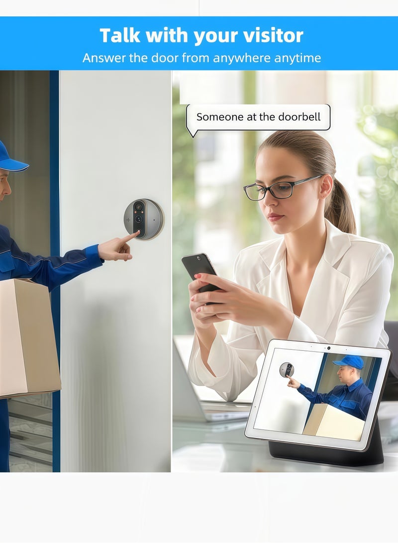 Door Viewer Camera D300, 3MP Wire-Free Doorbellwith 4.3" LCD Display,with 64GB Memory Card，5000mAh Rechargeable Battery, 166° Wide View, Motion Detection Alerts, Night Vision - Image 2