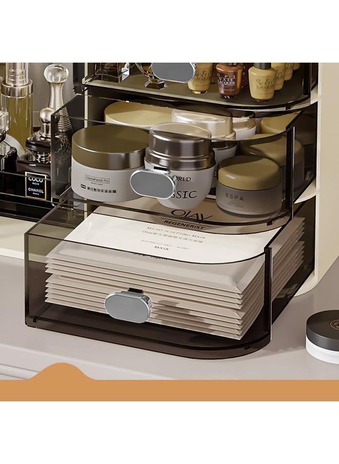 Makeup Organizer Large Capacity Cosmetic Storage Box Brush Holder Dustproof Drawer with Mirror for Vanity Countertop Skincare Display Case Clear Easy Visibility