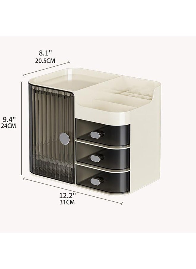 Makeup Organizer Large Capacity Cosmetic Storage Box Brush Holder Dustproof Drawer with Mirror for Vanity Countertop Skincare Display Case Clear Easy Visibility