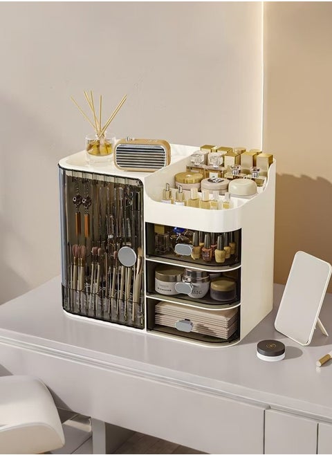 Makeup Organizer Large Capacity Cosmetic Storage Box Brush Holder Dustproof Drawer with Mirror for Vanity Countertop Skincare Display Case Clear Easy Visibility