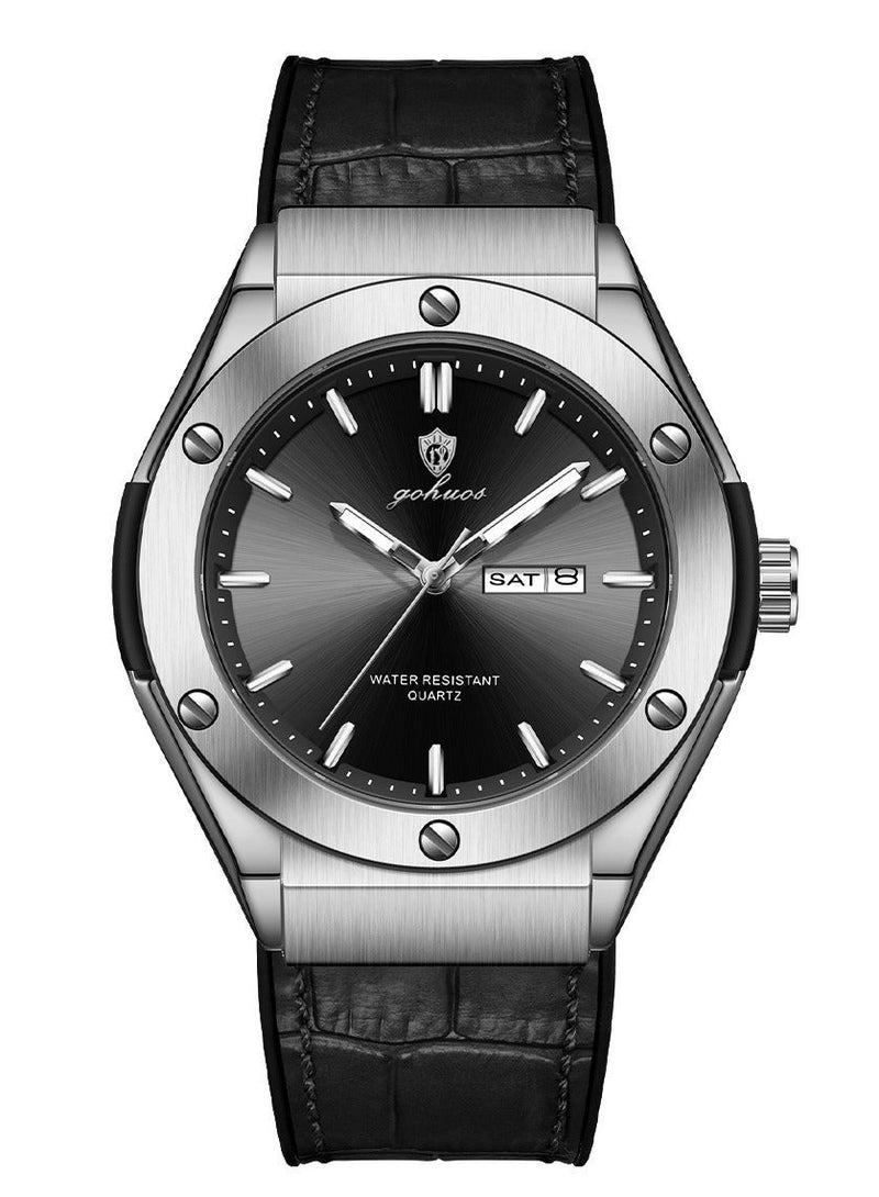 GOHUOS Men's Watch, Leather Analog Waterproof Quartz Luxury Business Fashion Wrist Watch - 42mm - Image 3