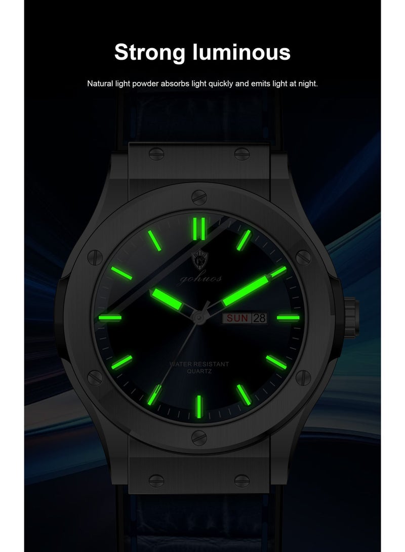 GOHUOS Men's Watch, Leather Analog Waterproof Quartz Luxury Business Fashion Wrist Watch - 42mm - Image 5