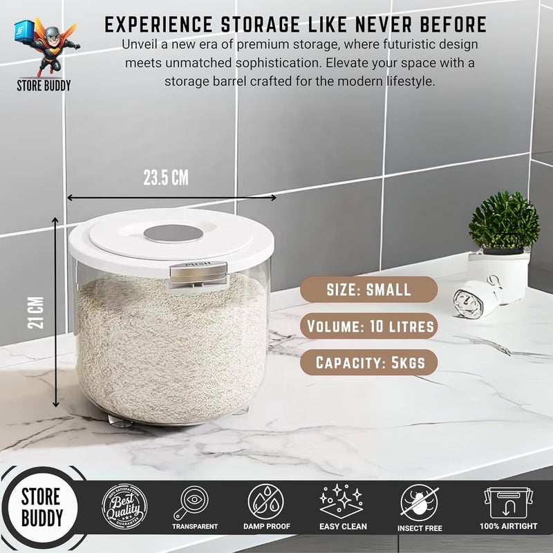 Buddy Rice Storage Container Barrel | Air Tight Transparent Plastic Containers | Dal Pulses Cereal & Flour Airtight Box | Large & Big Size Modular Home Organizer (Barrel - Small) - Image 2