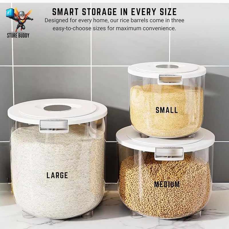 Buddy Rice Storage Container Barrel | Air Tight Transparent Plastic Containers | Dal Pulses Cereal & Flour Airtight Box | Large & Big Size Modular Home Organizer (Barrel - Small) - Image 3