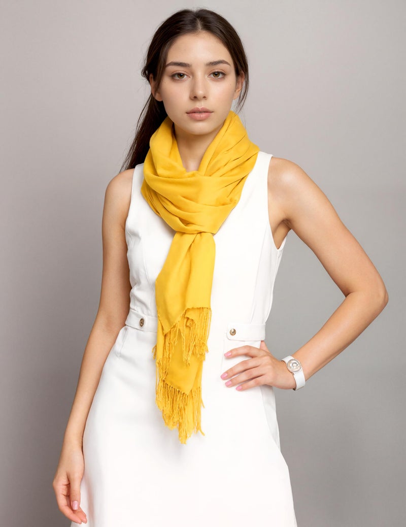 Achillea Soft Silky Pashmina Scarf for Women - Shawl Wrap for Evening Dresses, Bridesmaids, Weddings & Everyday Wear (Gold) - Image 2