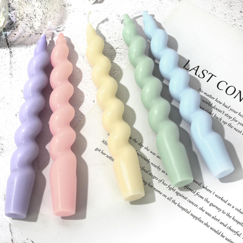 Whaline 5Pcs Spiral Taper Candles Pastel Color Swirl Wavy Wax Candles Cute Aesthetic Candle Sticks for 90s Y2K Wedding Displays College Dorm Home Room Table Supplies