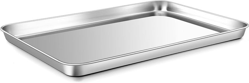 Bmado Versatile Stainless Steel Tray | Kitchen, Hotel & Restaurant Serving Tray for Cakes, Snacks & Tea | Oven Use Partially Recommended | Durable Rust-Free Design (29.5 x 22.5 x 2.5 cm – Medium, Pack of 1) - Image 1